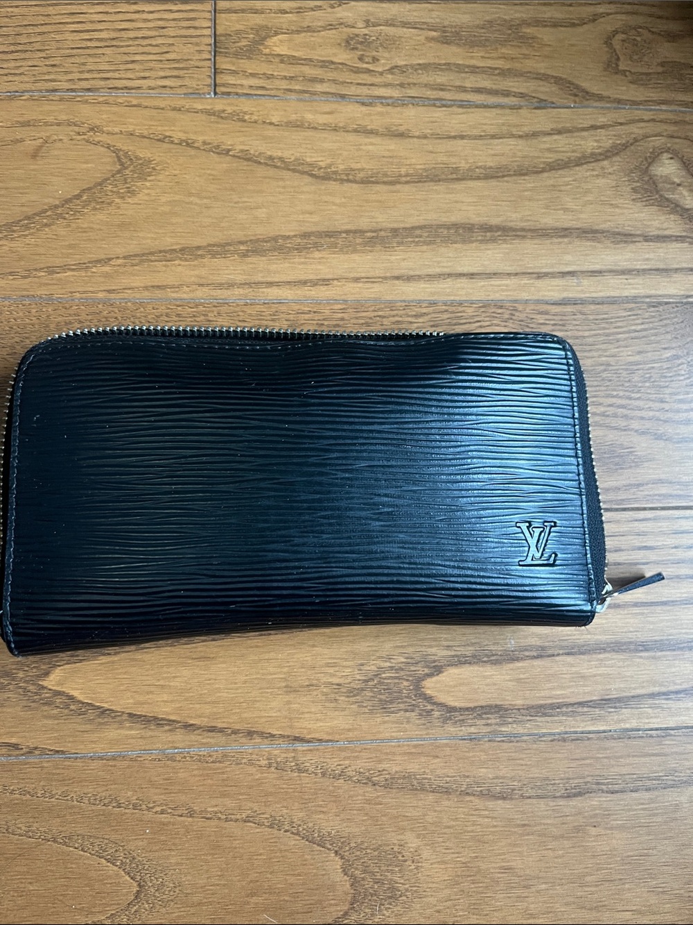 Louis Vuitton Black Epi Leather Zip-Around Wallet with LV Initials
